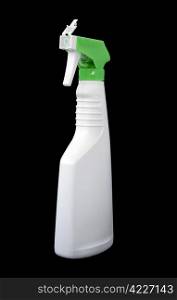 detergent plastic spray bottle isolated on black with clipping path. Plastic bottle