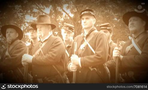Determined Civil War soldiers in a group (Archive Footage Version)