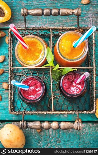 detox smoothies with fruit. smoothies with ripe apricot and currant berries