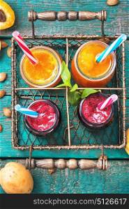 detox smoothies with fruit. smoothies with ripe apricot and currant berries