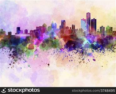 Detroit skyline in watercolor background