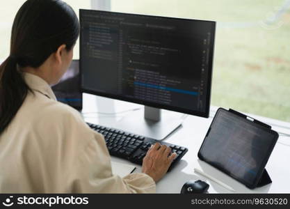 Developer programmer typing code on keyboard for programming to developing web and application.
