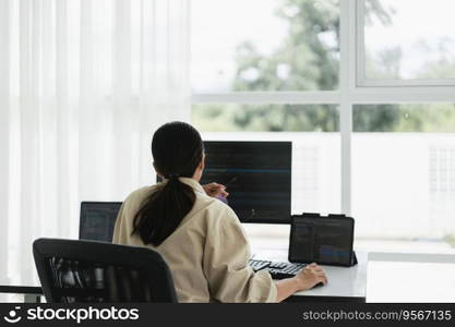 Developer programmer use mouse and checking code on laptop while programming to developing website.