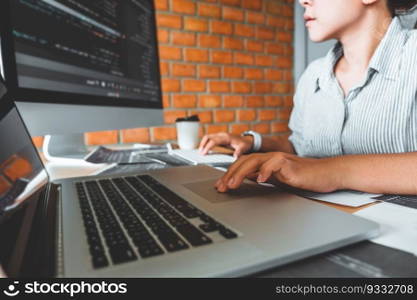 Developing Concentrated programmer reading computer codes Development Website design and coding technologies.
