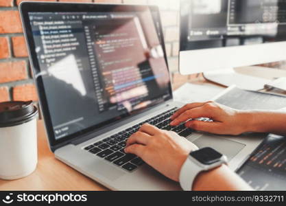Developing Concentrated programmer reading computer codes Development Website design and coding technologies.