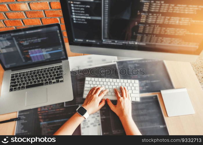 Developing Concentrated programmer reading computer codes Development Website design and coding technologies.