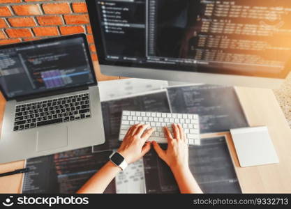Developing Concentrated programmer reading computer codes Development Website design and coding technologies.