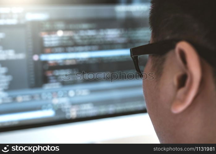 Developing programmer Development Website design and coding technologies working at software company office