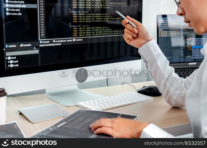 Developing programmer reading computer codes Development Website design and coding technologies.