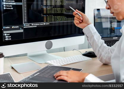 Developing programmer reading computer codes Development Website design and coding technologies.