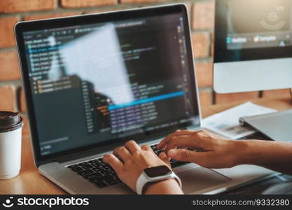 Developing programmer team reading computer codes Development Website design and coding technologies