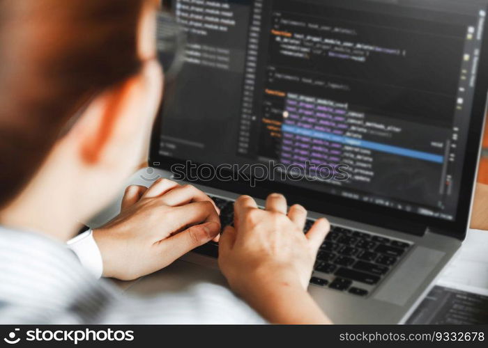Developing programmer team reading computer codes Development Website design and coding technologies.
