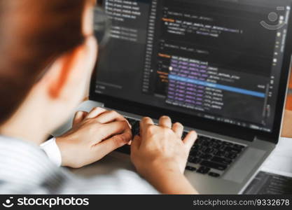 Developing programmer team reading computer codes Development Website design and coding technologies.