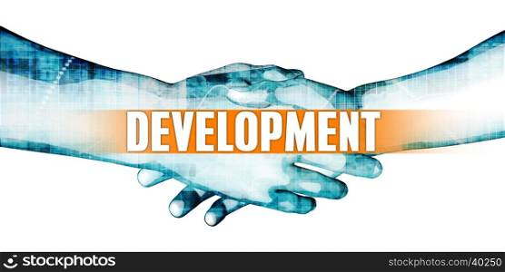 Development Concept with Businessmen Handshake on White Background. Development
