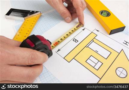 development drawings and tools on graph paper