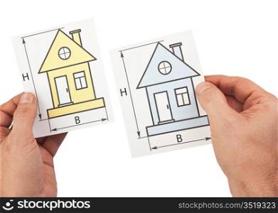 development drawings in hand isolated on a white background