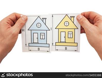 development drawings in hand isolated on white background