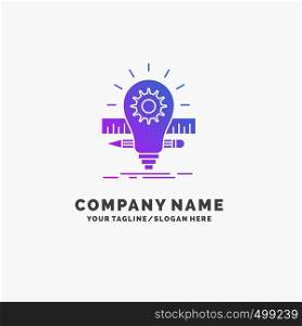Development, idea, bulb, pencil, scale Purple Business Logo Template. Place for Tagline.. Vector EPS10 Abstract Template background