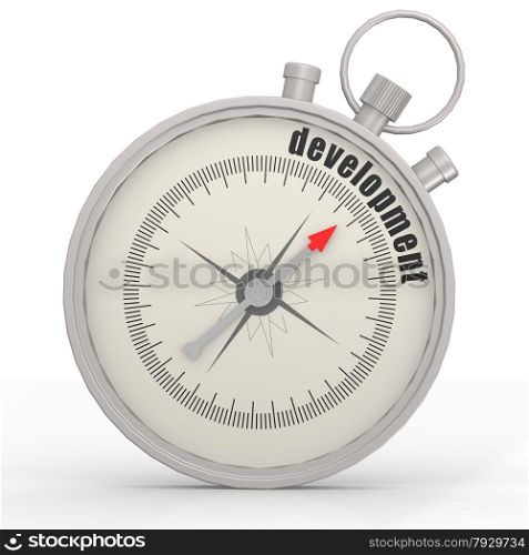 Development word in the compass image with hi-res rendered artwork that could be used for any graphic design.. Development word in the compass