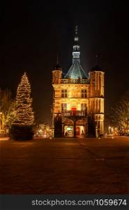 Deventer, December 2013. The inner city around De Waag is decorated with illuminated Christmas trees.