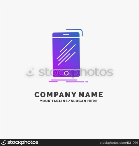 Device, mobile, phone, smartphone, telephone Purple Business Logo Template. Place for Tagline.. Vector EPS10 Abstract Template background