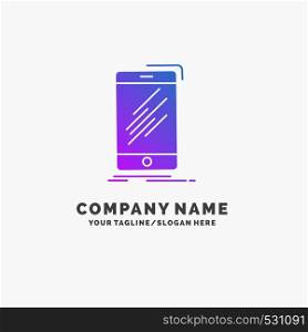 Device, mobile, phone, smartphone, telephone Purple Business Logo Template. Place for Tagline.. Vector EPS10 Abstract Template background