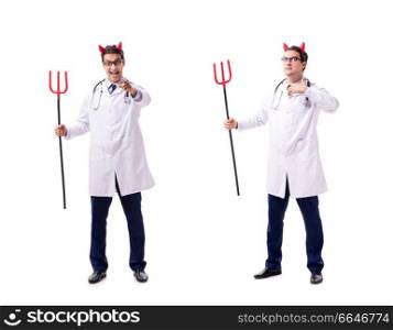 Devil doctor in funny medical concept isolated on white background. Devil doctor in funny medical concept isolated on white backgrou