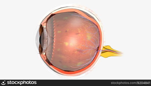 Diabetic retinopathy is a complication of diabetes that affects the eyes. 3D rendering. Diabetic retinopathy is a complication of diabetes that affects the eyes.