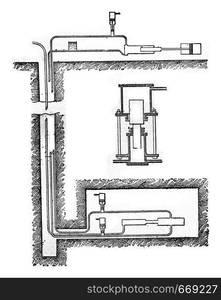 Diagram of hydraulic transmission pump, vintage engraved illustration. Industrial encyclopedia E.-O. Lami - 1875.