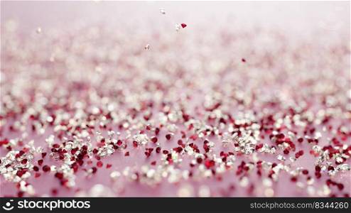 Diamond And Ruby Rain On Pink Background With Shallow Depth Of Field