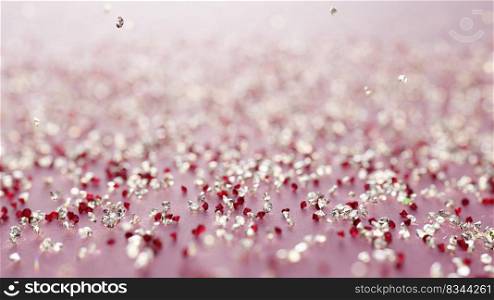 Diamond And Ruby Rain On Pink Background With Shallow Depth Of Field