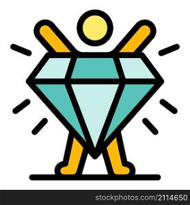 Diamond broker stage icon. Outline diamond broker stage vector icon color flat isolated. Diamond broker stage icon color outline vector