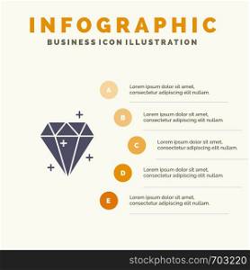 Diamond, Crystal, Success, Prize Solid Icon Infographics 5 Steps Presentation Background