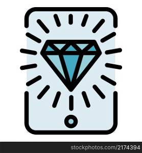 Diamond gaming smartphone icon. Outline diamond gaming smartphone vector icon color flat isolated. Diamond gaming smartphone icon color outline vector
