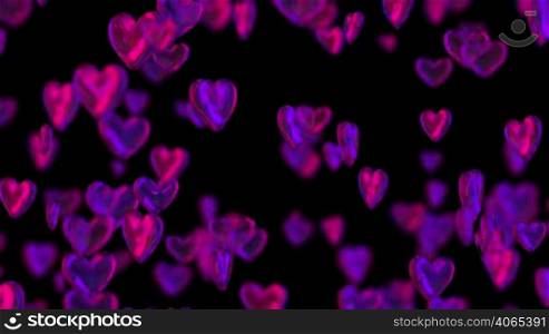 Diamond hearts falling and spinning on black background. Valentines Day, Mothers Day or wedding events beautiful heart. Love and romance concept. Seamless looping