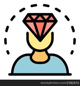 Diamond in the head icon. Outline diamond in the head vector icon color flat isolated. Diamond in the head icon color outline vector