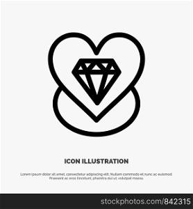 Diamond, Love, Heart, Wedding Line Icon Vector