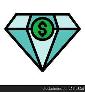 Diamond money broker icon. Outline diamond money broker vector icon color flat isolated. Diamond money broker icon color outline vector