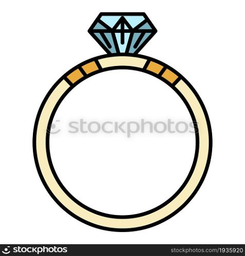 Diamond ring icon. Outline diamond ring vector icon color flat isolated. Diamond ring icon color outline vector