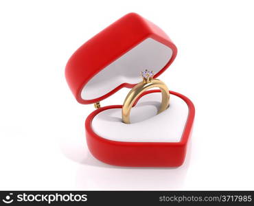 ""Diamond ring in the heart box (love, valentine day series; 3d isolated characters)""