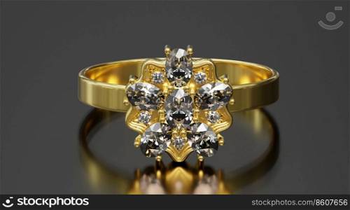 Diamond ring isolated on grey background. 3d render