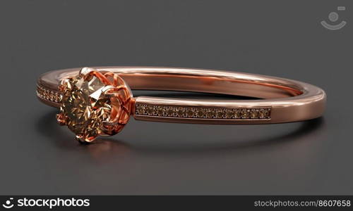 Diamond ring isolated on grey background. 3d render