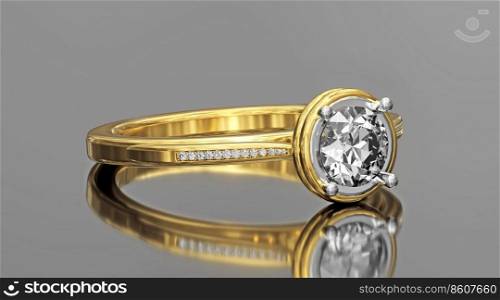 Diamond ring isolated on grey background. 3d render