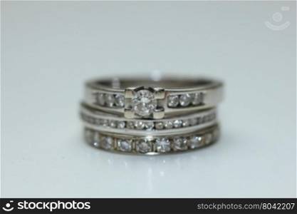 Diamond ring stack: engagement ring, wedding band and anniversary band