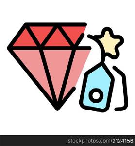 Diamond sale icon. Outline diamond sale vector icon color flat isolated. Diamond sale icon color outline vector