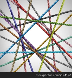 Diamond shape Divesisty connection group of ropes creating a centralized angular shape as a connect concept for business or social media.