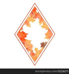 Diamond-shaped frame with autumn leaves on a white isolated background . Watercolor illustration. Diamond-shaped frame with autumn leaves on a white isolated background . Watercolor illustration.