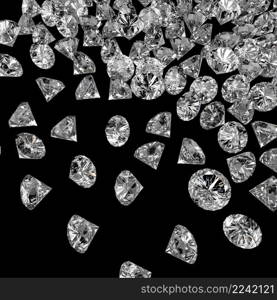 Diamonds 3d composition on black background 
