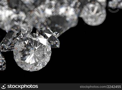 Diamonds on black background surface