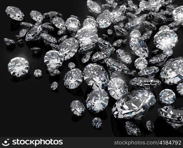 Diamonds on black surface made in 3D